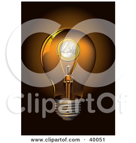 Clipart Illustration of a Euro Coin Inside A Transparent Light Bulb by Eugene