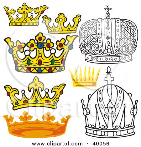 Clipart Illustration of Black And White And Colored Royal Crowns by dero