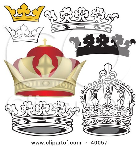 Clipart Illustration of Black And White And 3d Crowns by dero