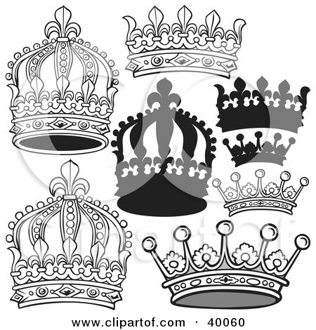 Clipart Illustration of Elegant Black And White Crowns by dero