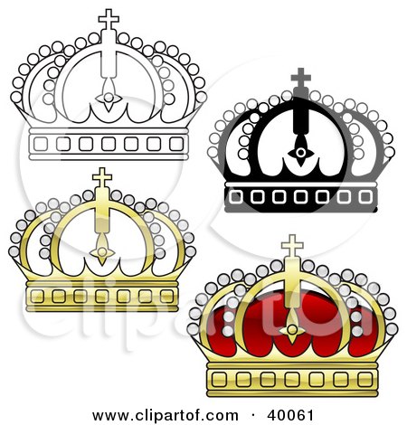 Clipart Illustration of Red, Gold, And Black And White Crowns by dero