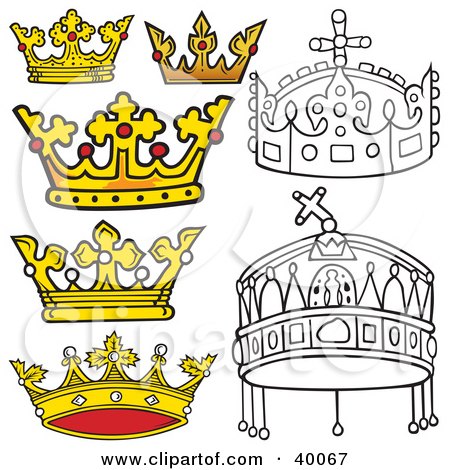 Clipart Illustration of Golden And Black And White Crowns by dero