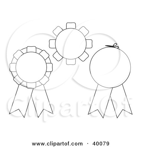 Clipart Illustration of Three Blank Black And White Cut And Color Award Ribbons by C Charley-Franzwa