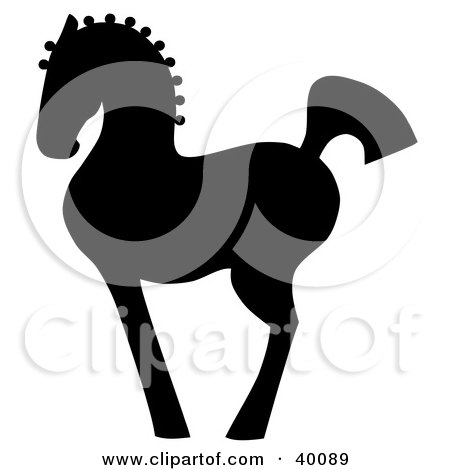 Clipart Illustration of a Proud Black Silhouetted Oriental Horse In Profile by C Charley-Franzwa
