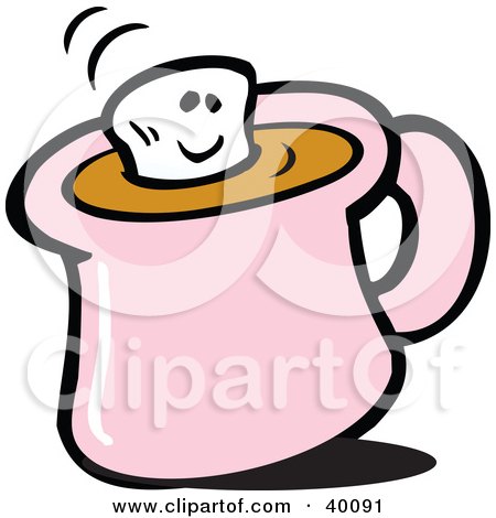 Clipart Illustration of a Smiling Marshmallow Floating In Hot Chocolate by Johnny Sajem