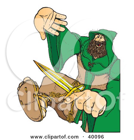Clipart Illustration of a Defensive Christian Monk In A Habit, Fighting With A Dagger by Snowy