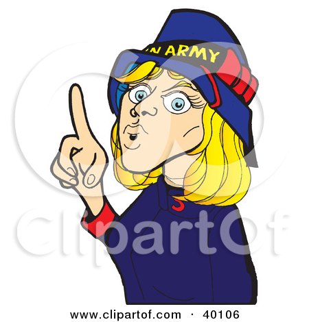 Clipart Illustration of a Stern Salvation Army Volunteer Worker Woman Holding Up A Finger by Snowy