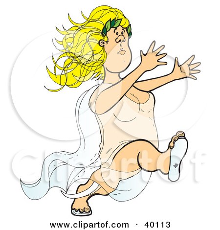 Clipart Illustration of a Blond Woman Running And Wearing A Transparent Gown by Snowy