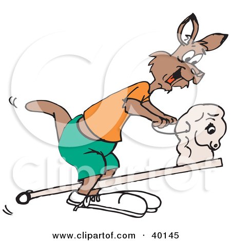Clipart Illustration of a Kangaroo Playing With A Stick Pony by Dennis Holmes Designs