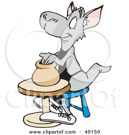 Clipart Illustration of a Kangaroo Potter Shaping A Vase Out Of Clay On A Pottery Wheel by Dennis Holmes Designs
