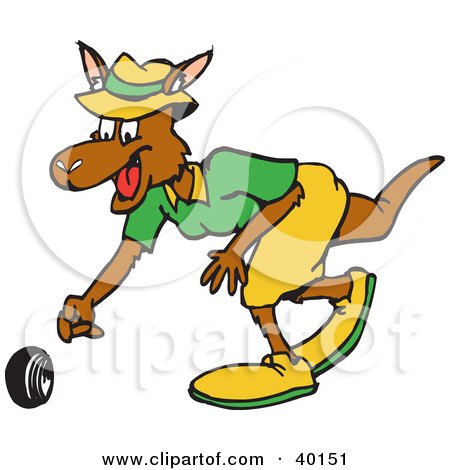 Clipart Illustration of a Female Cricket Bowler Kangaroo Bowling A Ball by Dennis Holmes Designs