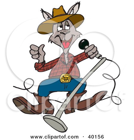 Clipart Illustration of a Country Singer Kangaroo Dancing With A Microphone by Dennis Holmes Designs