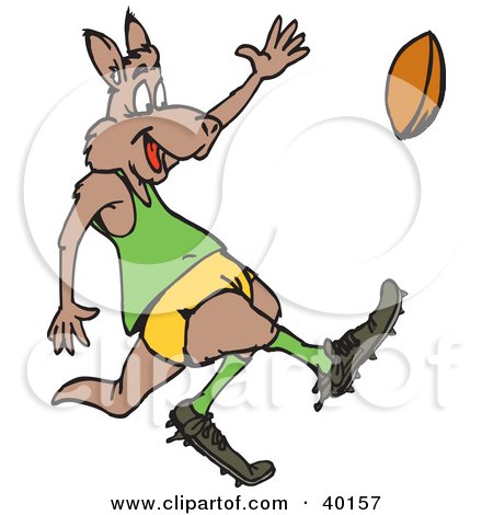 Clipart Illustration of a Kangaroo Playing Rugby Football by Dennis Holmes Designs