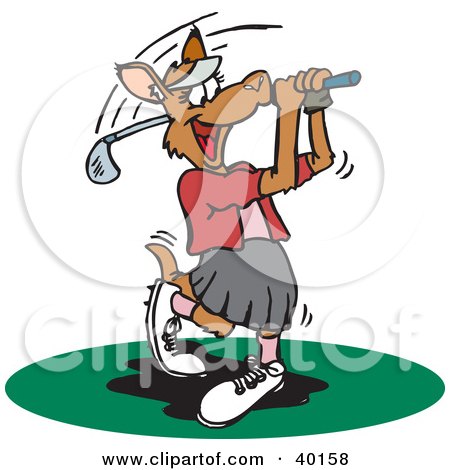 Clipart Illustration of a Female Kangaroo Swinging A Golf Club by Dennis Holmes Designs