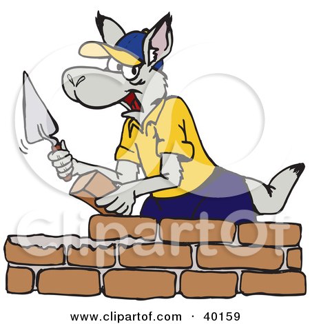 Clipart Illustration of a Kangaroo Brick Layer by Dennis Holmes Designs