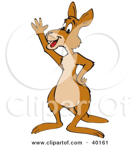 Clipart Illustration of a Friendly Brown Kangaroo Waving Hello by Dennis Holmes Designs