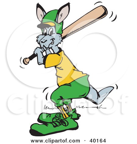Clipart Illustration of a Batting Kangaroo Cricketer by Dennis Holmes Designs