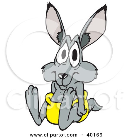 Clipart Illustration of a Baby Kangaroo Sitting In A Yellow Diaper by Dennis Holmes Designs