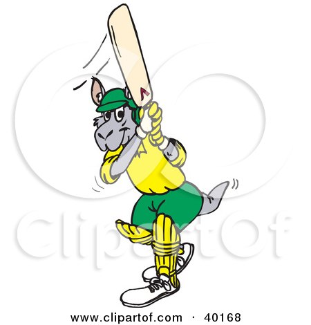 Clipart Illustration of a Cricket Kangaroo Batting by Dennis Holmes Designs