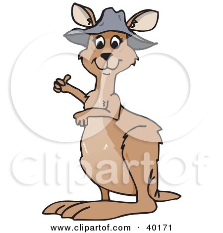 Clipart Illustration of a Cute Brown Kangaroo In A Hat, Giving The Thumbs Up by Dennis Holmes Designs