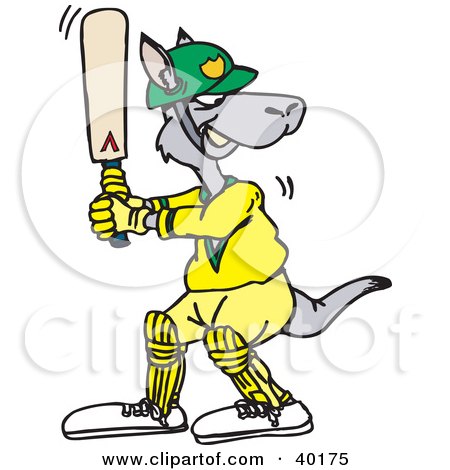 Clipart Illustration of a Kangaroo Batting During A Game Of Cricket by Dennis Holmes Designs