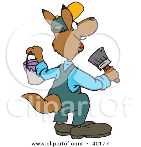 Clipart Illustration of a Male Kangaroo Painter Holding A Brush And Bucket by Dennis Holmes Designs