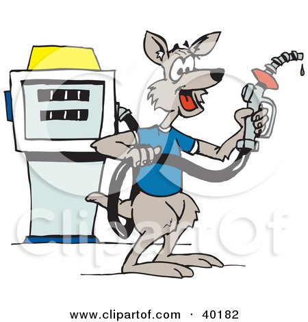 Clipart Illustration of a Kangaroo Gas Attendant Holding A Nozzle by Dennis Holmes Designs