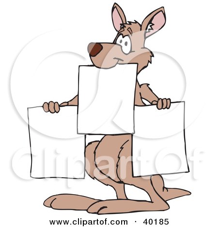 Clipart Illustration of a Kangaroo Holding Up Three Blank Signs by Dennis Holmes Designs