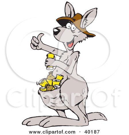 Clipart Illustration of a Thirsty Kangaroo With A Pouch Full Of Canned Beverages by Dennis Holmes Designs