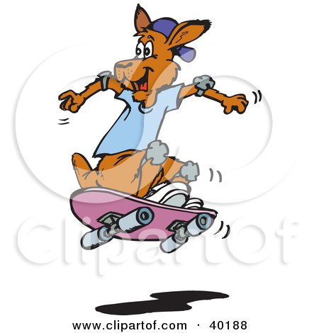 Clipart Illustration of a Brown Skateboarding Kangaroo Catching Air by Dennis Holmes Designs