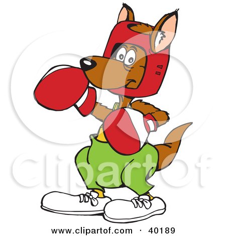 Clipart Illustration of a Brown Boxing Kangaroo by Dennis Holmes Designs