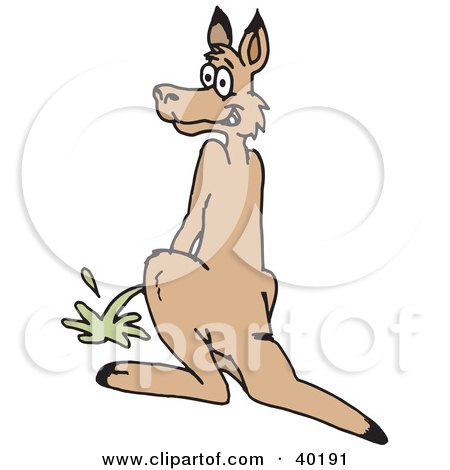 Clipart Illustration of a Mischievous Kangaroo Looking Back While Peeing by Dennis Holmes Designs