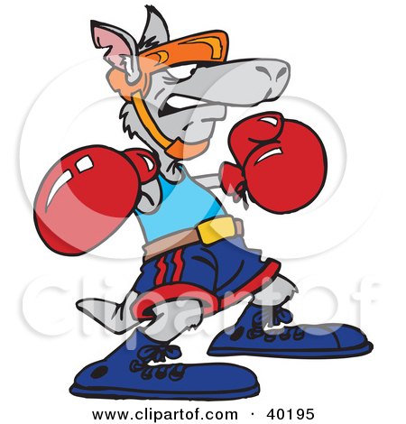 Clipart Illustration of a Gray Boxing Kangaroo by Dennis Holmes Designs