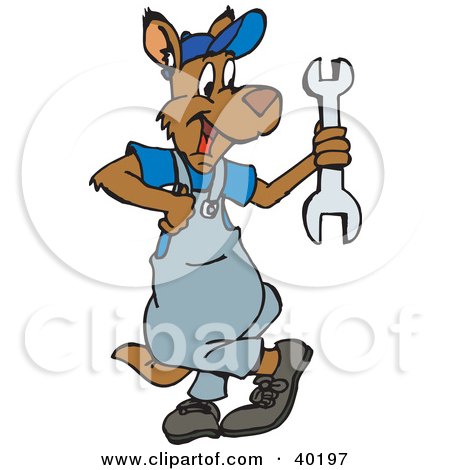 Clipart Illustration of a Kangaroo Handy Man Or Mechanic Holding A Wrench by Dennis Holmes Designs