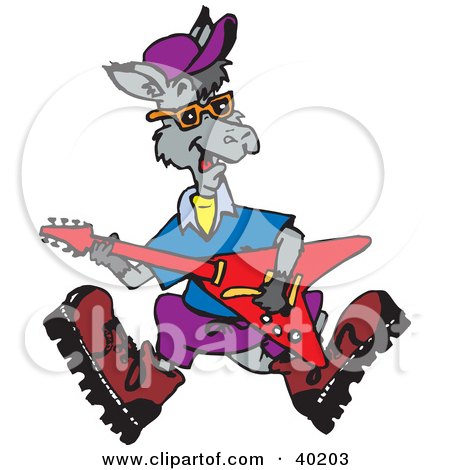 Clipart Illustration of a Guitarist Kangaroo Playing An Electric Guitar by Dennis Holmes Designs
