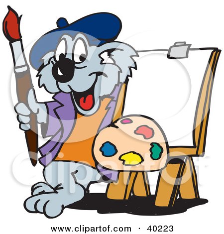 Clipart Illustration of a Koala Artist Standing With Paints And An Easel by Dennis Holmes Designs