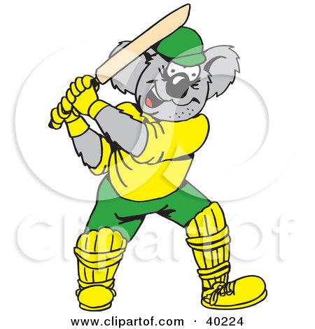 Clipart Illustration of a Cricket Koala Batting by Dennis Holmes Designs