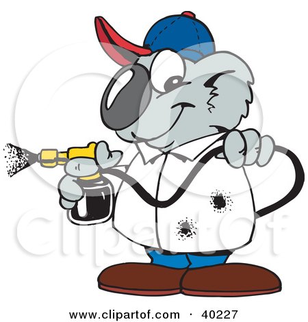 Clipart Illustration of a Koala Pest Control Man Spraying Insecticide by Dennis Holmes Designs