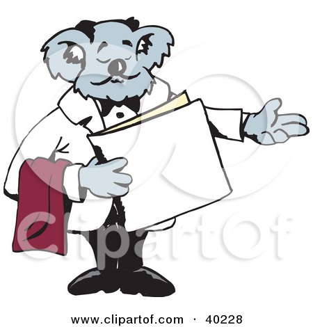 Clipart Illustration of a Koala Host Seating Customers At A Restaurant by Dennis Holmes Designs