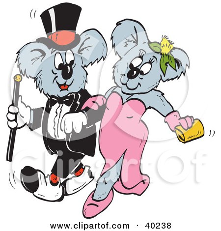 Clipart Illustration of a Formal Male And Female Koala Walking Arm In Arm by Dennis Holmes Designs