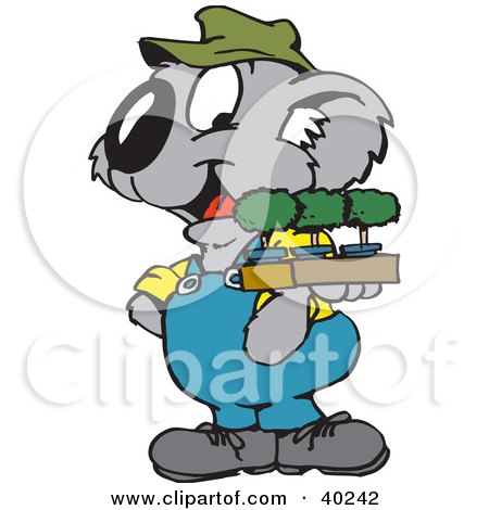 Clipart Illustration of a Koala Gardener Carrying A Tree Of Seedling Plants by Dennis Holmes Designs