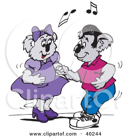 Clipart Illustration of a Koala Couple Dancing On A Dance Floor by Dennis Holmes Designs