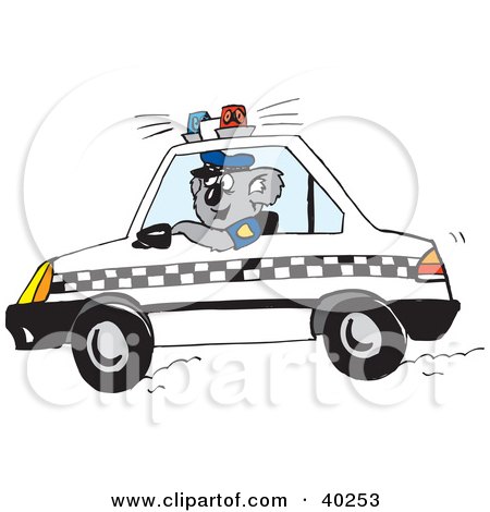 Clipart Illustration of a Koala Officer Driving A Patrol Car by Dennis Holmes Designs