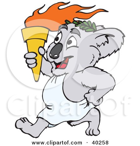 Clipart Illustration of a Koala Wearing A Laurel, Robe And Walking With A Torch by Dennis Holmes Designs