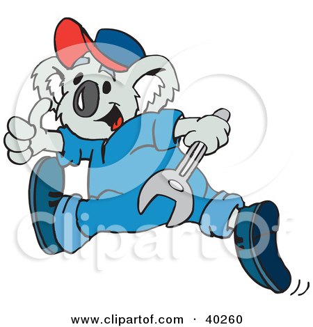 Clipart Illustration of a Koala Mechanic Running With A Wrench by Dennis Holmes Designs