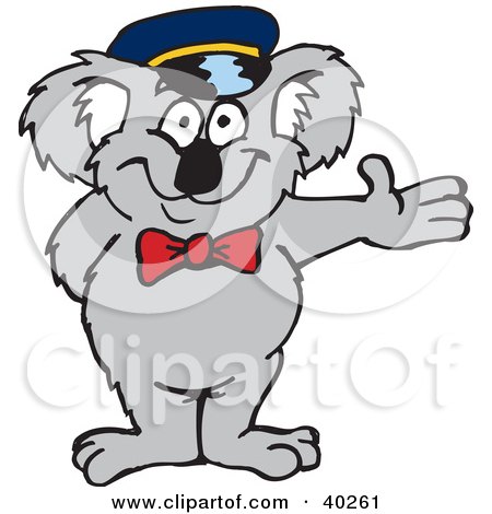 Clipart Illustration of a Koala Doorman Or Parking Attendant by Dennis Holmes Designs