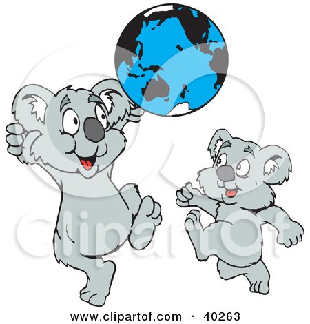 Clipart Illustration of Playful Kid Koalas Playing With A Globe Ball by Dennis Holmes Designs