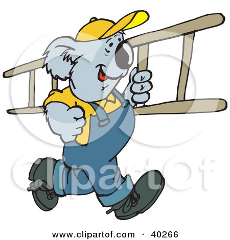Clipart Illustration of a Koala Roofer Running With A Ladder by Dennis Holmes Designs