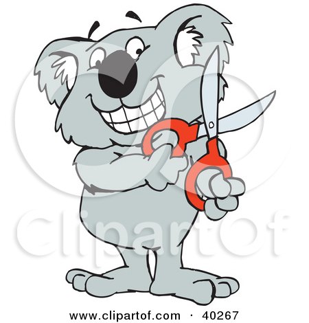 Clipart Illustration of a Smiling Koala Holding Scissors by Dennis Holmes Designs