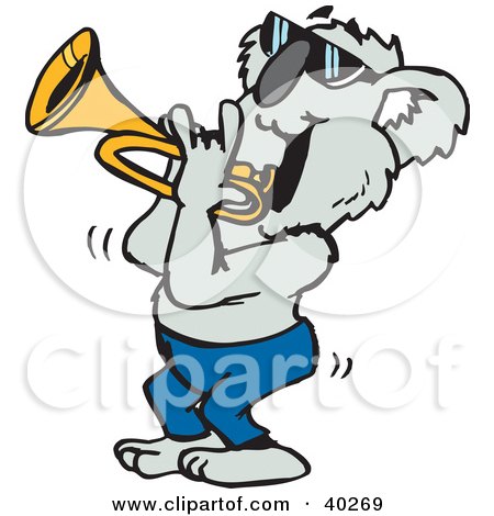 Clipart Illustration of a Koala Musician Playing A Trumpet by Dennis Holmes Designs